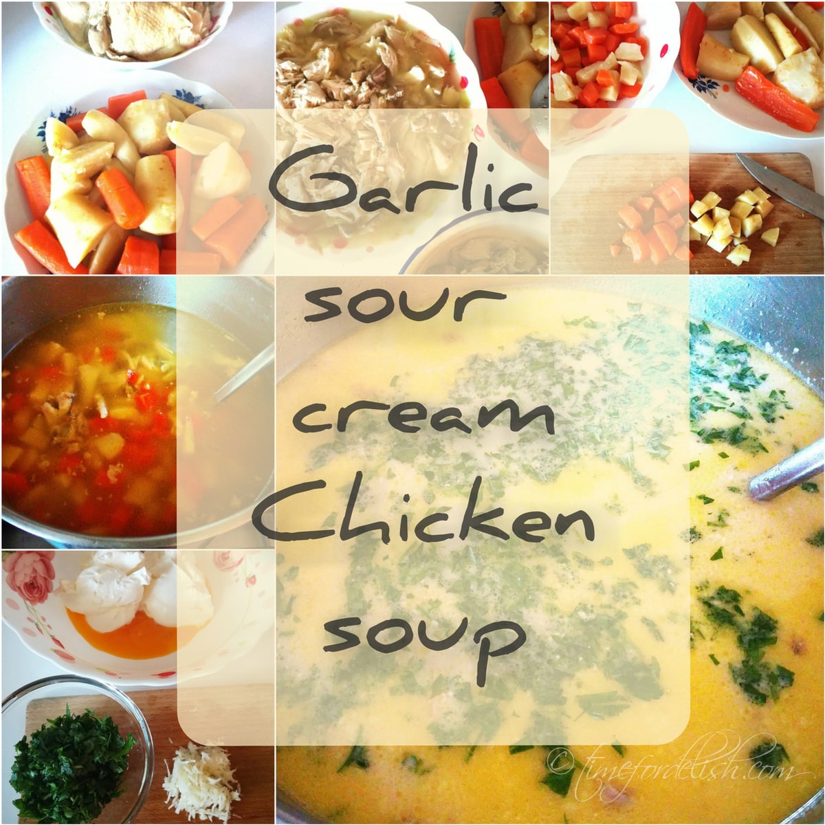 steps to make romanian sour cream garlic chicken soup