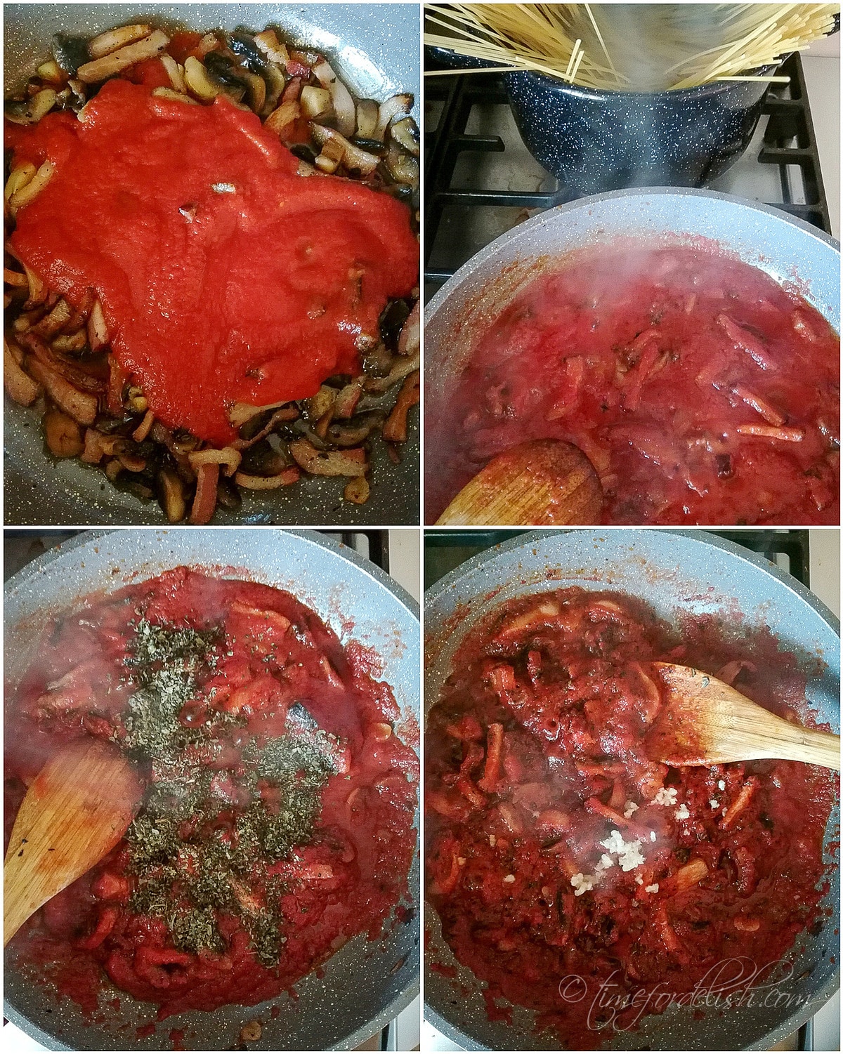 making tomato mushroom pasta sauce
